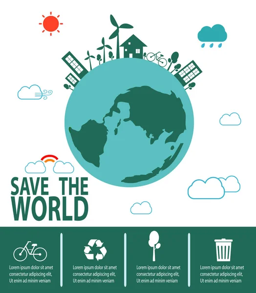 World Infographic Planet Earth Day Recycling Eco Friendly Ecology Concept — стоковый вектор
