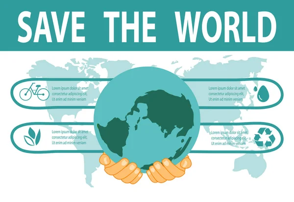 Uložit Infografika Svět Zachránit Planetu Den Země Recyklace Eco Friendly — Stockový vektor