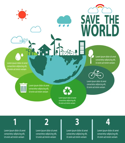 Zapisz Infografikę Świata Zapisz Planety Dzień Ziemi Recykling Przyjazny Eko — Wektor stockowy