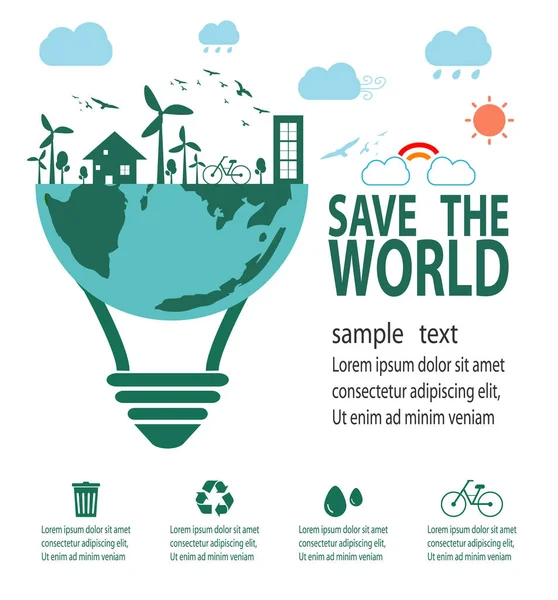 Speichern Sie Die Welt Infografik Speichern Planet Erde Tag Recycling — Stockvektor