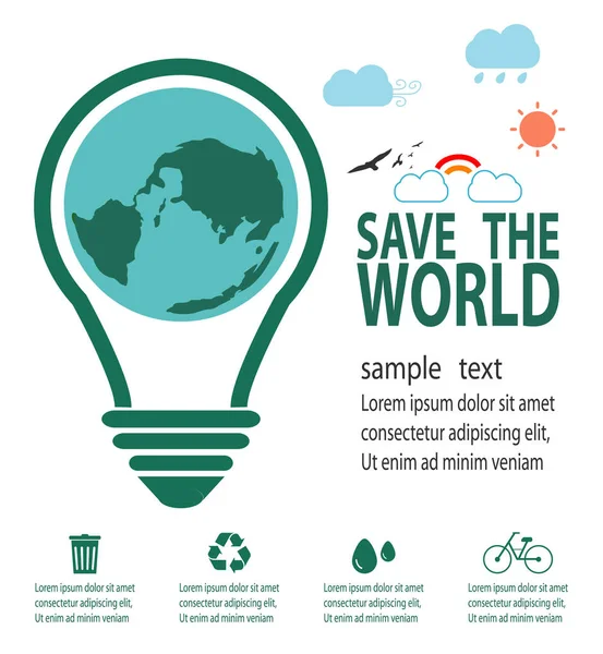 Speichern Sie Die Welt Infografik Speichern Planet Erde Tag Recycling — Stockvektor