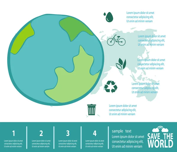 保存世界信息图 拯救地球 地球日 回收利用 生态友好 生态概念 隔离在白色背景向量例证 — 图库矢量图片