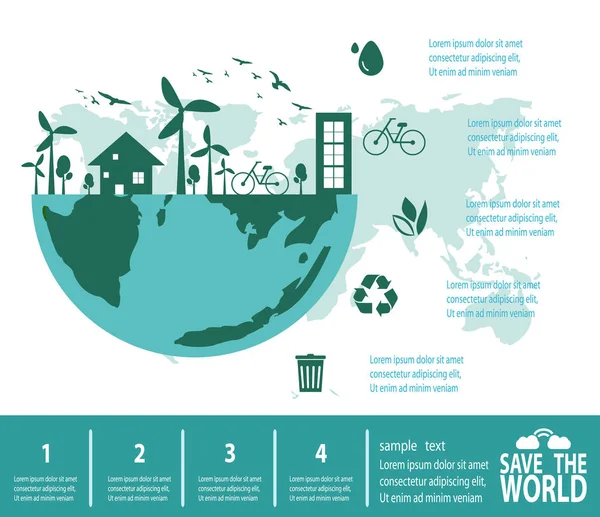 Salve Infográfico Mundo Salve Planeta Dia Terra Reciclagem Eco Friendly —  Vetores de Stock