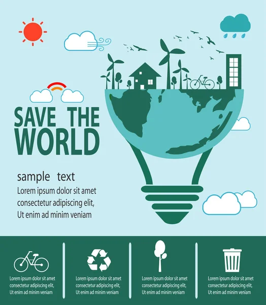 Speichern Sie Die Welt Infografik Speichern Planet Erde Tag Recycling — Stockvektor