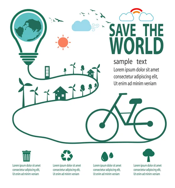 Speichern Sie Die Welt Infografik Speichern Planet Erde Tag Recycling — Stockvektor