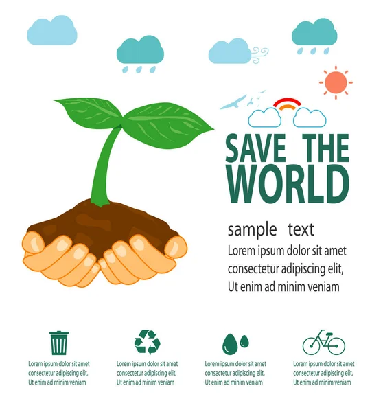 Speichern Sie Die Welt Infografik Speichern Planet Erde Tag Recycling — Stockvektor