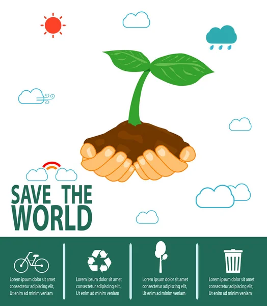 Salve Infográfico Mundo Salve Planeta Dia Terra Reciclagem Eco Friendly — Vetor de Stock