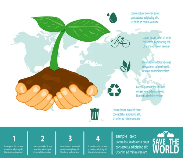 Speichern Sie Die Welt Infografik Speichern Planet Erde Tag Recycling — Stockvektor