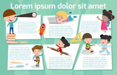 şirin çocuklar eğitim, okul arka plan, reklam broşürü, metin, mesaj için hazır için şablon için geri. Vektör çizim
