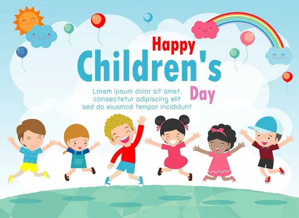 Gelukkige Kinderen Dag Achtergrond Happy Children Dag Poster Met Gelukkige — Stockvector