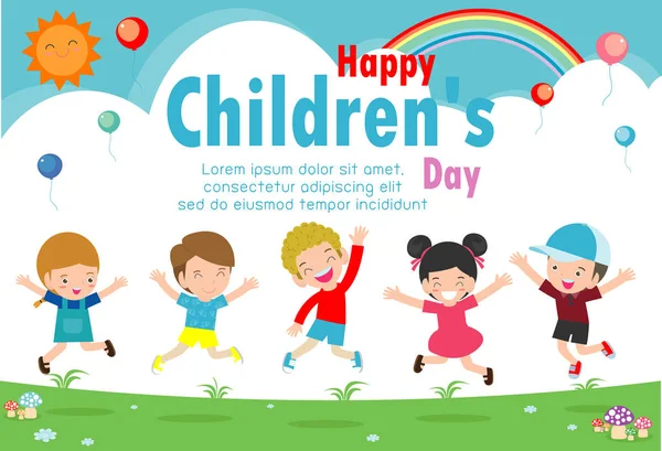 Happy Children Day Background Happy Children Day Poster Happy Kids — стоковый вектор