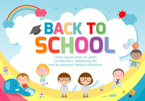 Okuluna geri dön afiş background.welcome okula geri, sevimli okul kids.education kavramı, reklam broşürü, metin, vektör çizim için şablon