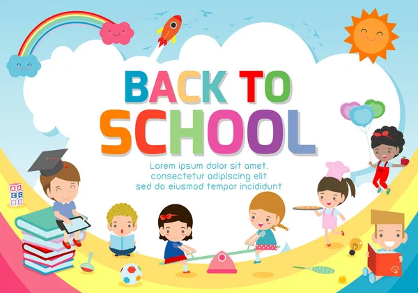 学校に戻るバナー Background Welcome を学校に戻るかわいい学校 Kids Education コンセプト 広告パンフレット テキスト ベクトル図のテンプレート — ストックベクタ