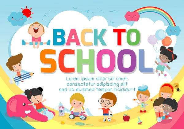Okuluna geri dön afiş background.welcome okula geri, sevimli okul kids.education kavramı, reklam broşürü, metin, vektör çizim için şablon