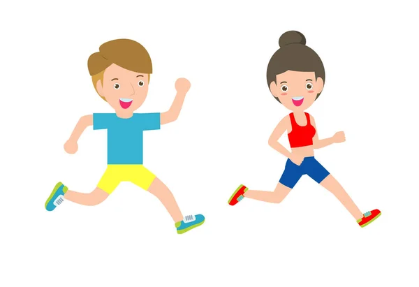 Man Woman Jogging Healthy Vector Flat Cartoon Character Icon Design — Stock Vector
