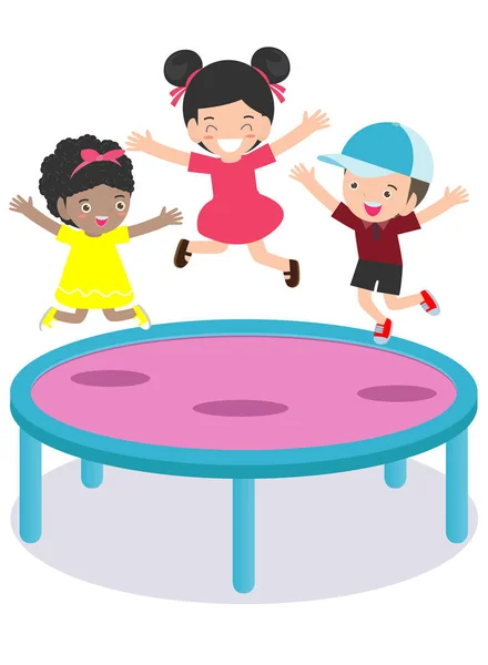 Les Enfants Sautent Sur Trampoline Enfant Pratiquant Différents Sports Activités — Image vectorielle