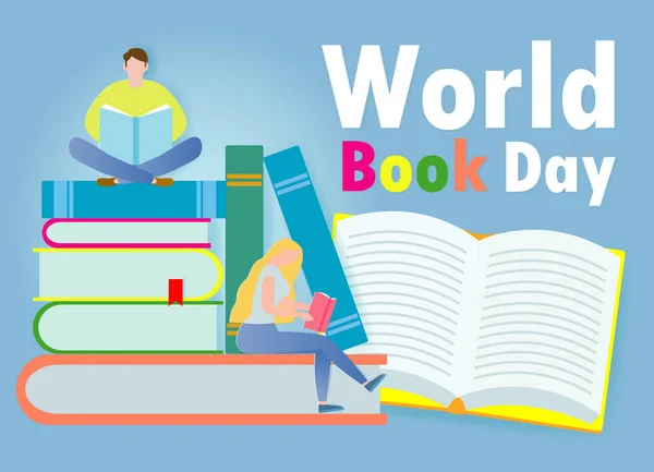 World Book Day, small people reading books ,Education Concept, Happy Book Day Vector Illustration