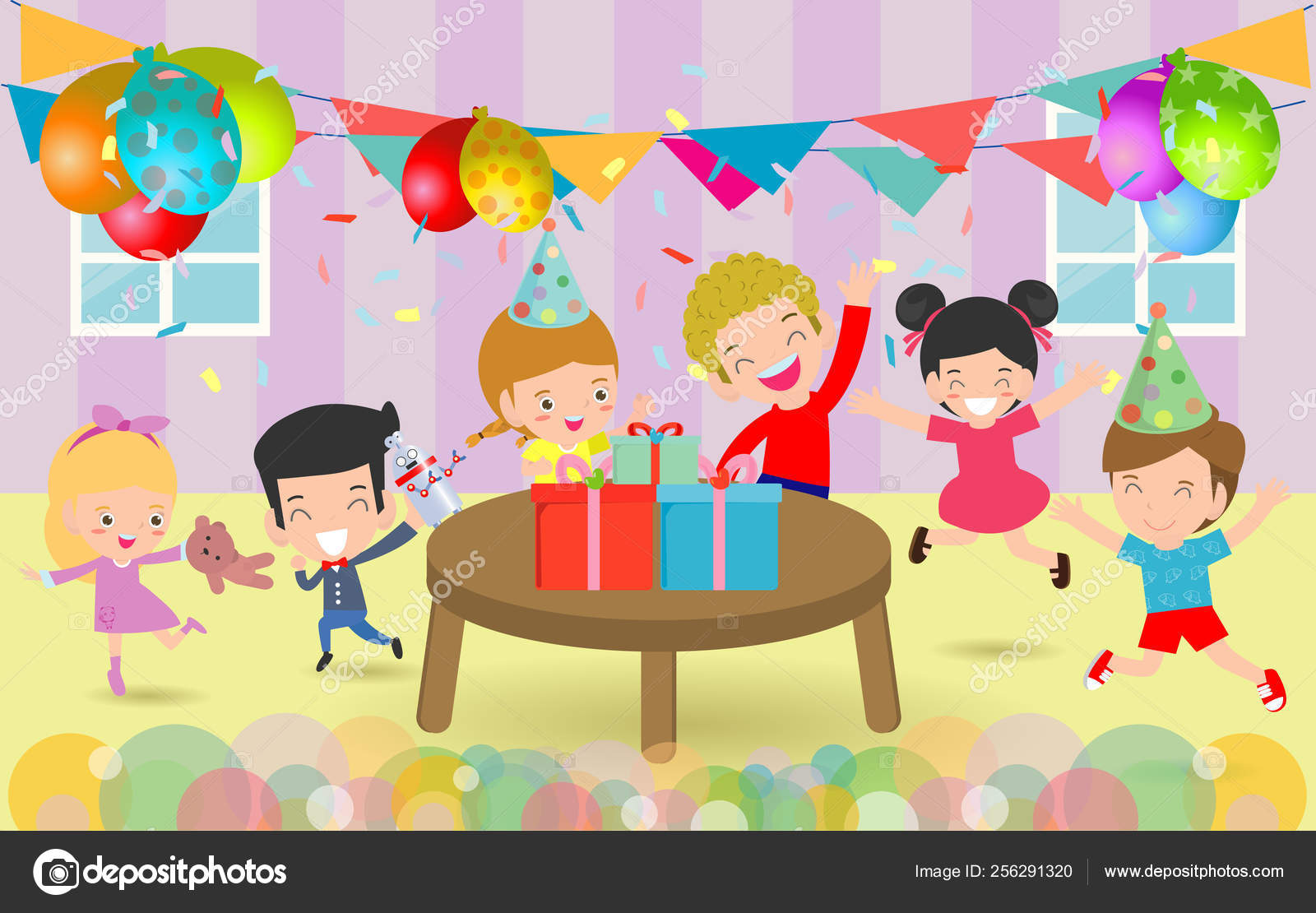 Vector Illustration Happy Birthday Party Kids Party Birthday Celebration  Birthday Stock Vector Image by ©phanuchat10700@ #256291320