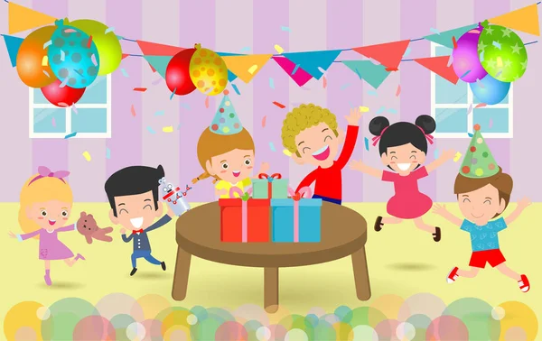 Vetor Ilustração Festa Aniversário Feliz Festa Crianças Celebração Aniversário Festa —  Vetores de Stock