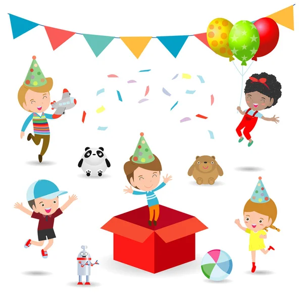 Vektor Illustration Von Happy Birthday Party Kinderparty Geburtstagsfeier Geburtstagsparty Für — Stockvektor