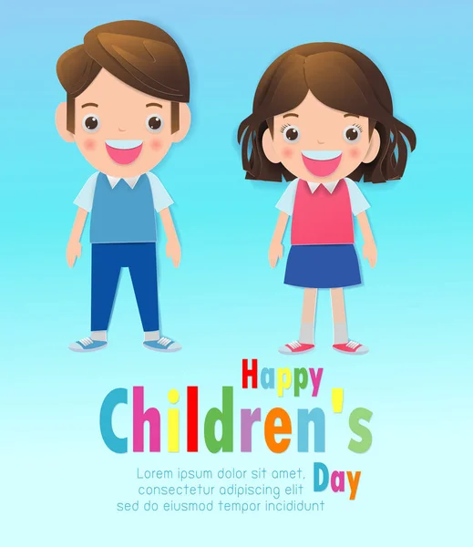 Papier Kunst Van Happy Children Day Achtergrond Papier Knippen Ambachtelijke — Stockvector