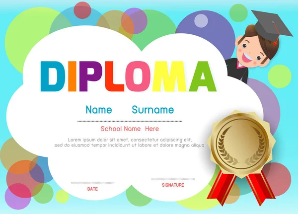 Certificates Kindergarten Elementary Preschool Kids Diploma Certificate Pattern Design Template — Stock Vector