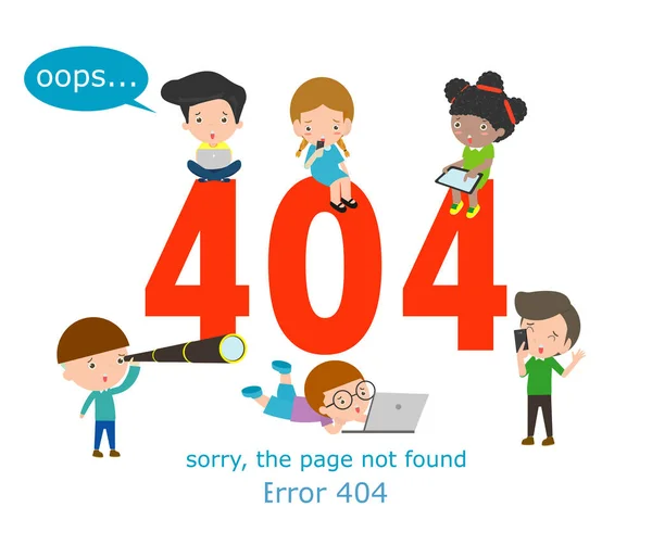 Page Erreur 404 Pas Trouvé Concept Les Enfants Utilisant Des — Image vectorielle