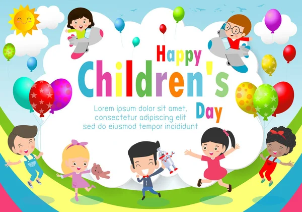 Cartel Fondo Del Día Los Niños Felices Con Ilustración Vectorial — Archivo Imágenes Vectoriales