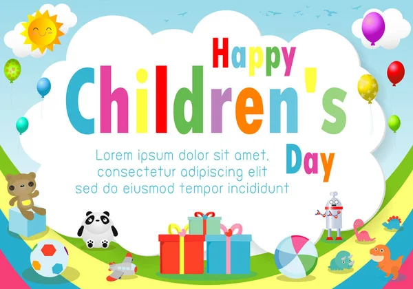 Feliz Dia Das Crianças Cartaz Fundo Com Crianças Felizes Ilustração — Vetor de Stock