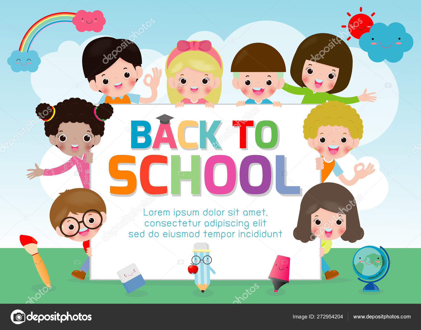 Back School Kids School Education Concept Welcome Back School Template  Stock Vector Image by ©phanuchat10700@ #272954204