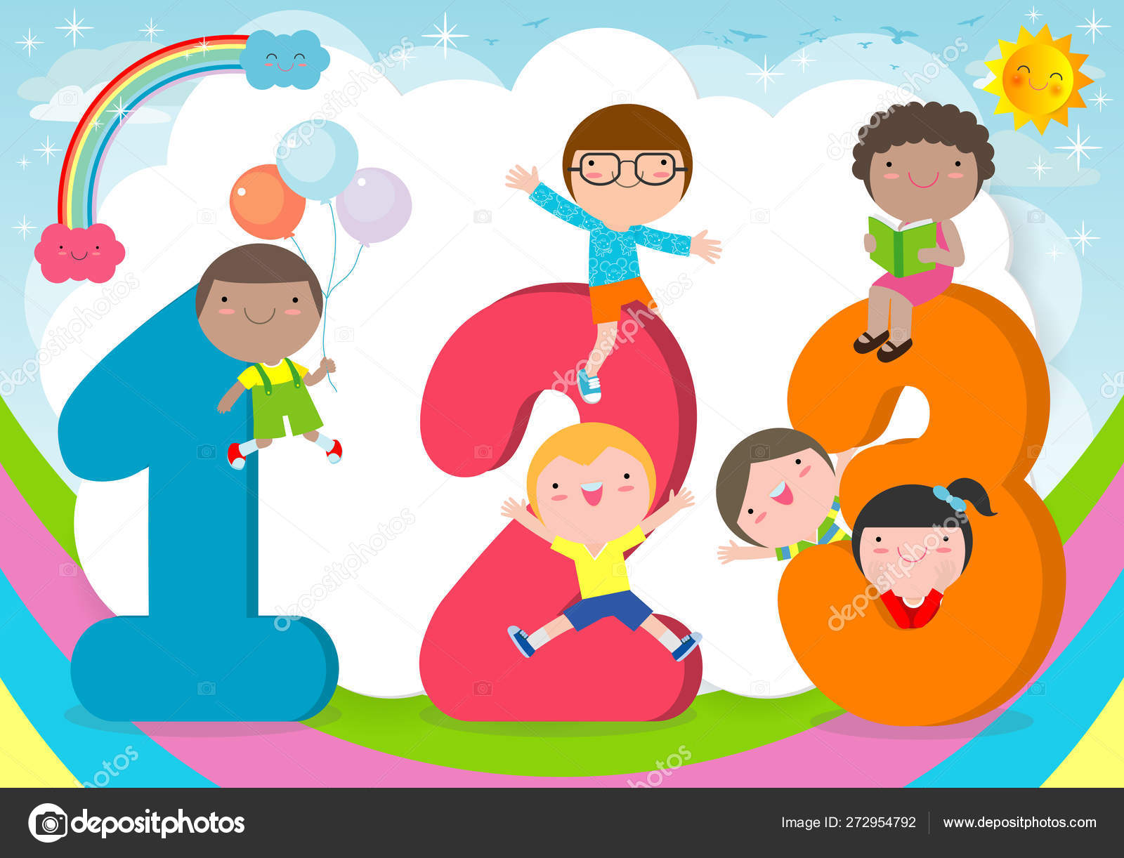 Cartoon Kids 123 Numbers Children Numbers Vector Illustration Stock