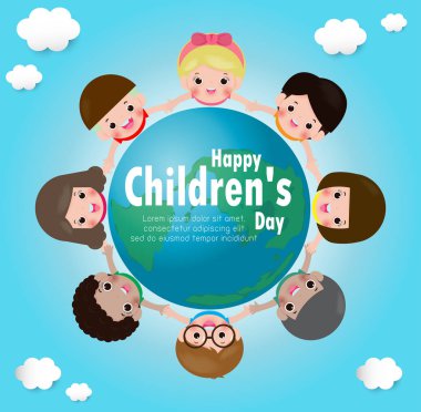 Mutlu çocuklar vektör illüstrasyon ile Happy çocuk günü arka plan posteri