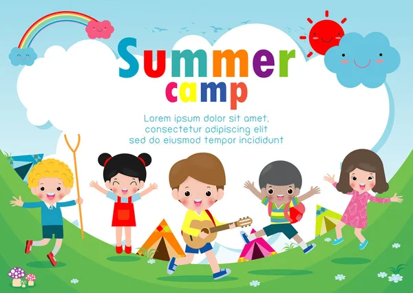Çocuklar Yaz Kampı Eğitimi Reklam Broşürü Için Şablon Kamp Faaliyetleri — Stok Vektör
