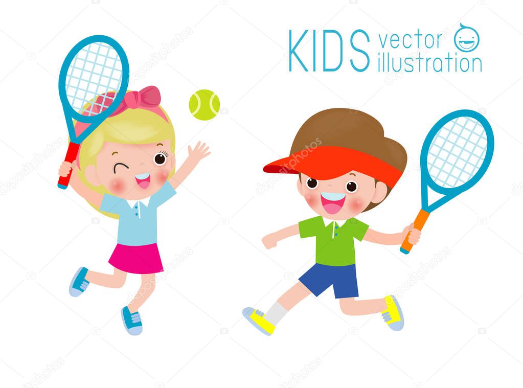 Vector Illustration Of Kids Playing Tennis 