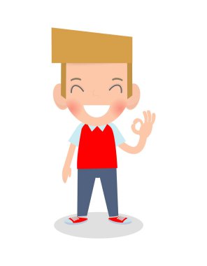 Mutlu çocuk Vektör illüstrasyon beyaz arka plan üzerinde izole el tamam işareti gösterir