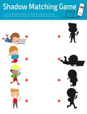 Çocuklar için Gölge Eşleştirme Oyunu, çocuklar için görsel oyun. Öğretim medya, nokta resmi bağlayın, Eğitim Vektör İllüstrasyon.