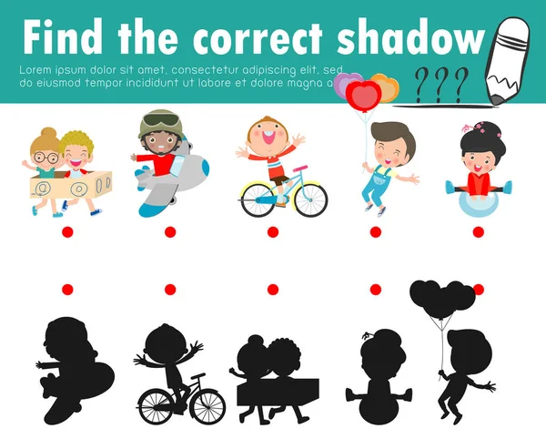 Petits Enfants Mignons Trouvez Bonne Ombre Jeu Éducatif Pour Enfant — Image vectorielle
