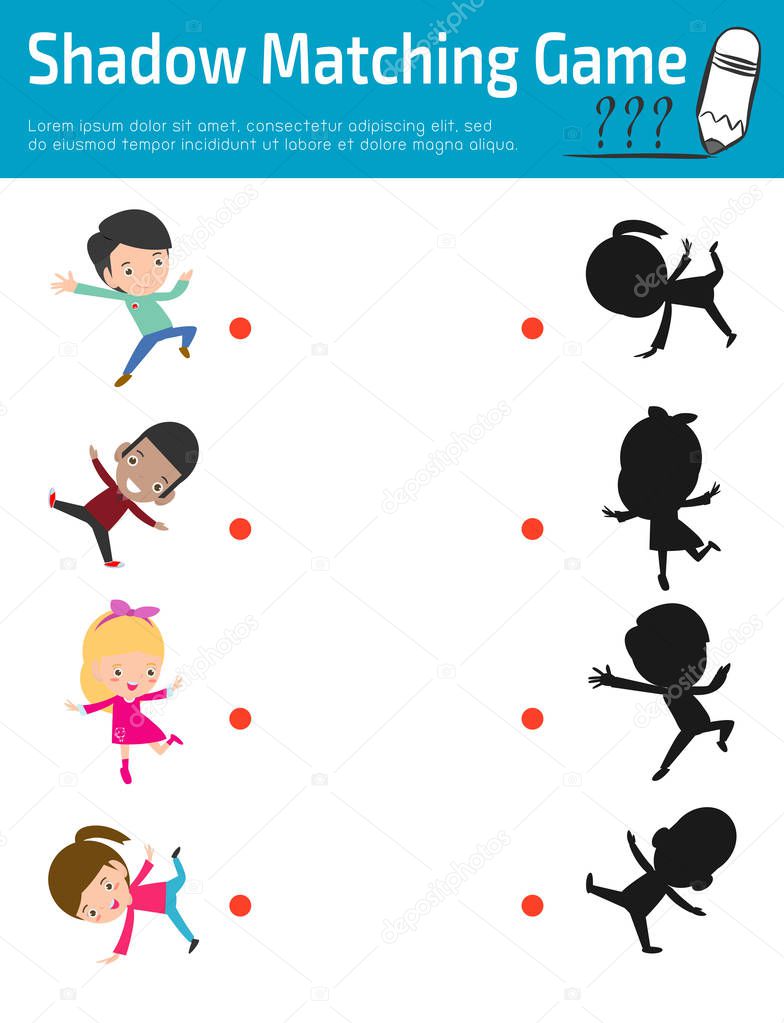 Shadow Matching Game for kids, Visual game for kid. Instructional media, Connect the dots picture,Education Vector Illustration.
