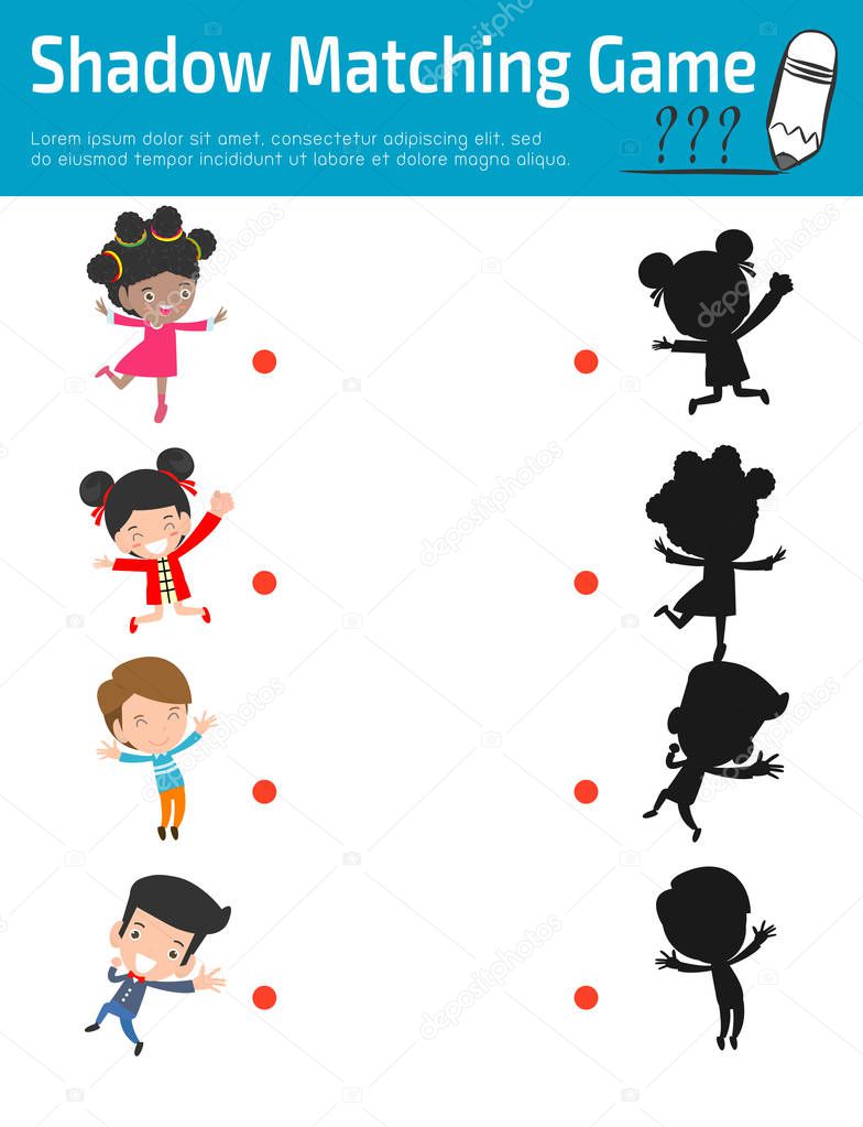 Shadow Matching Game for kids, Visual game for kid. Instructional media, Connect the dots picture,Education Vector Illustration.