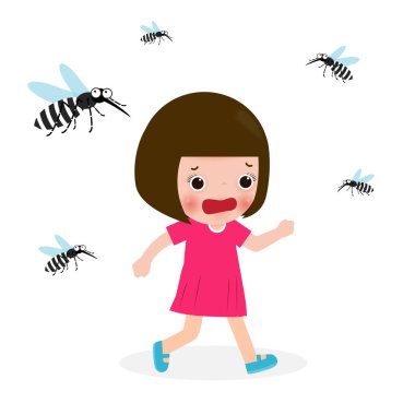 dang sivrisinek kaçan çocuklar, Zika virüsü , sıtma, sarı humma, Aedes Aegypti beyaz arka plan üzerinde izole