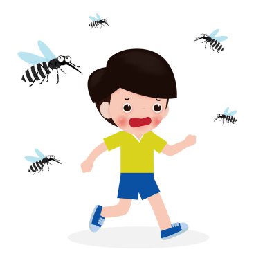 dang sivrisinek kaçan çocuklar, Zika virüsü , sıtma, sarı humma, Aedes Aegypti beyaz arka plan üzerinde izole