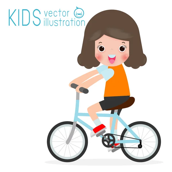 Niños Felices Bicicletas Aisladas Sobre Fondo Blanco Niños Deporte Vector — Vector de stock