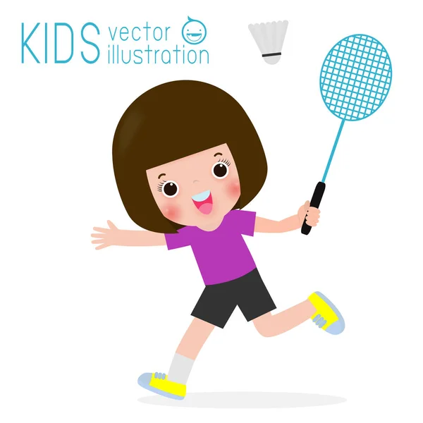 Dzieci Bawią Się Badmintona Białym Tle Dzieci Sport Grafika Wektorowa — Wektor stockowy