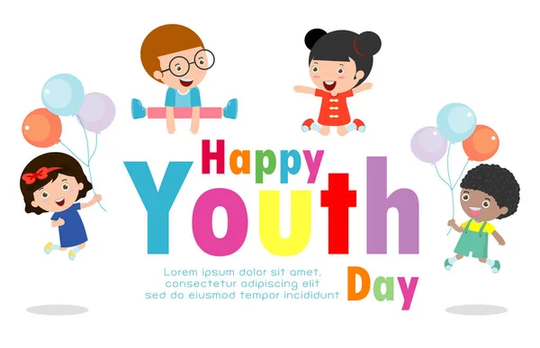 Happy Youth Day greeting card, International youth day background poster Template for advertising brochure Vector illustration
