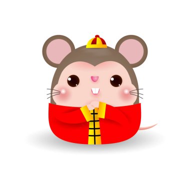 Küçük sıçan nimet Mutlu Çin yeni yıl 2020 sıçan zodyak yıl, Karikatür vektör illüstrasyon beyaz arka plan üzerinde izole.