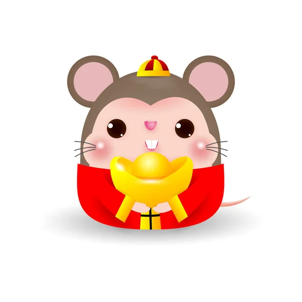 Little Rat Holding Chinese Gold Happy Chinese New Year 2020 — Stock Vector