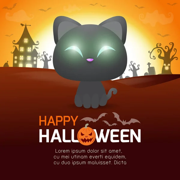 Šťastný Halloweenský Plakát Černá Kočka Měsíčním Světle Halloweenský Prapor Halloweenský — Stockový vektor