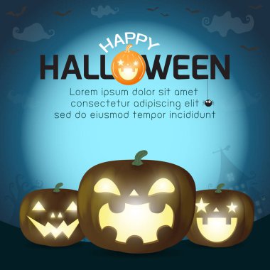 Mutlu Cadılar Bayramı, ay ışığı altında kabak silueti, Reklam broşürü için Şablon. tebrik kartı mutlu cadılar bayramı parti afiş ve tema tasarımı arka plan Vektör İllüstrasyon