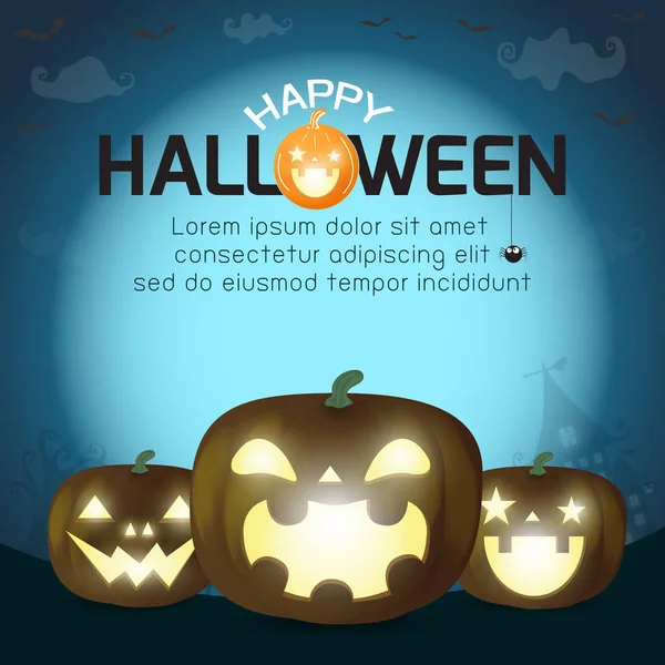 Feliz Halloween Silueta Calabaza Bajo Luz Luna Plantilla Para Folleto — Vector de stock