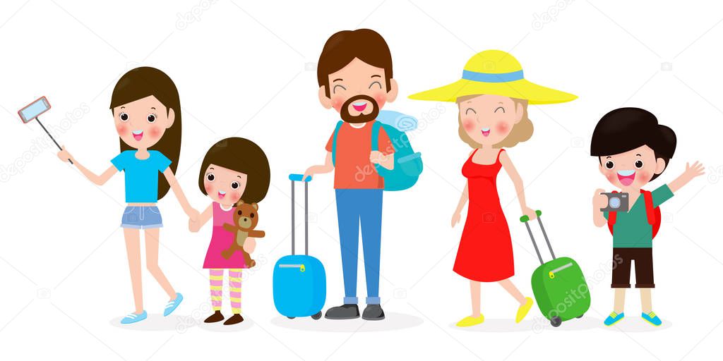 Set of people traveling, Family holiday, Tourism day vector illustration isolated on white background